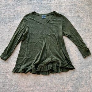 Anthropologie Olive Green Women's Top with Ruffle Hem